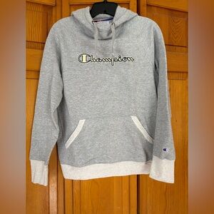 Champion Heather Gray Pullover Hoodie with Chest Script Logo